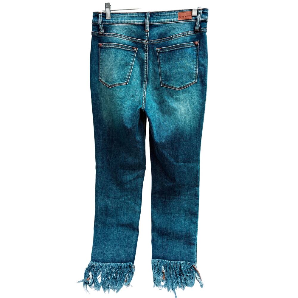 Judy Blue relaxed fit blue jeans with fringe bottom - Picture 2 of 6